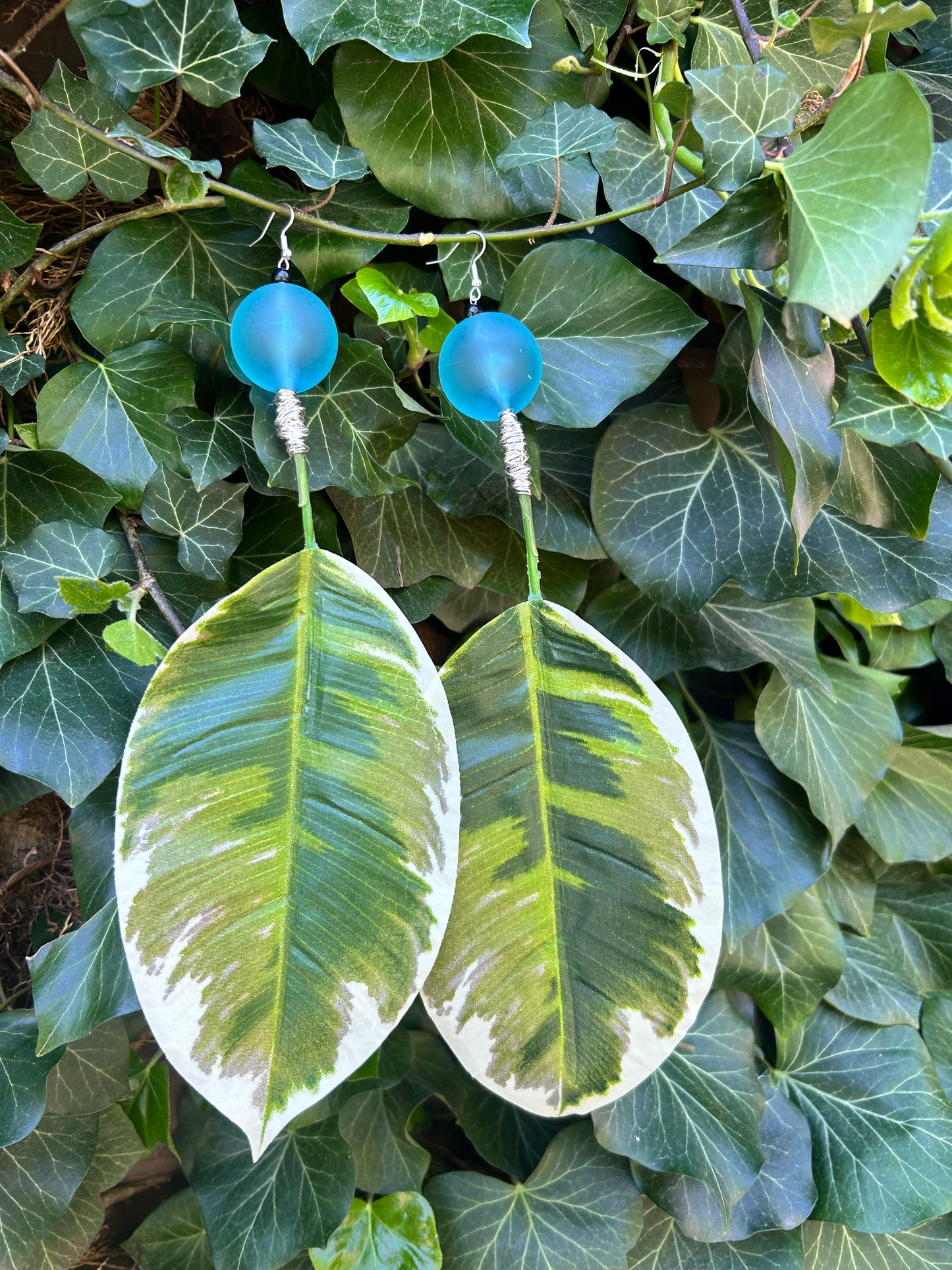 Ocean drop and forest green Ear Art