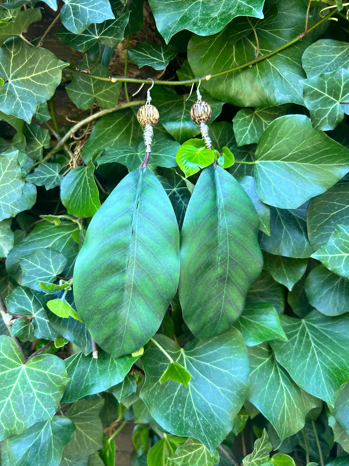 green leaf earrings