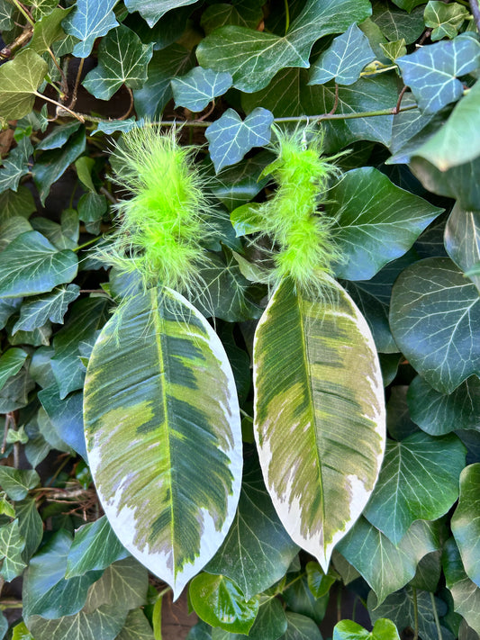 Green feathered leaf Ear Art